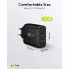 USB-C divkāršais ātrais lādētājs, PD, GaN, 65 vati (melns, 1x USB-C, 1x USB-A, Power Delivery)