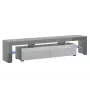 TV statīvs Cama Meble TORO 200 — 2000×350×410 mm, pelēka virsma no skaidu plātnes, pelēks/balts spīdums