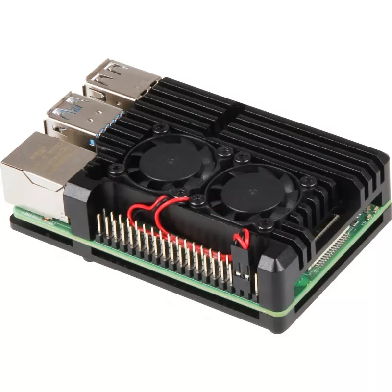 JOY-IT RPI CASE ALU07F - Korpuss Raspberry Pi 4, alumīnijs, ventilators, melns (RB-ALUCASEP4+07FAN)