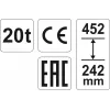 Mehāniskais domkrats YATO YT-17007, 20 000 kg celtspēja, pacēlums 24,2–45,2 cm, virzulis 150 mm, galva Ø45 mm, svars 10,5 kg