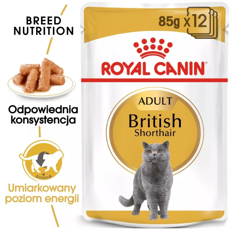 Mitrā kaķu barība Royal Canin British Shorthair Adult paciņa 85 g, mājputni, ROYAL CANIN Feline Breed Nutrition