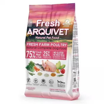 Sausā suņu barība ARQUIVET Fresh Chicken and Oceanic Fish 10 kg — pieaugušiem suņiem, 27% olbaltumvielu, 17% tauku, 20% mitruma, maiss