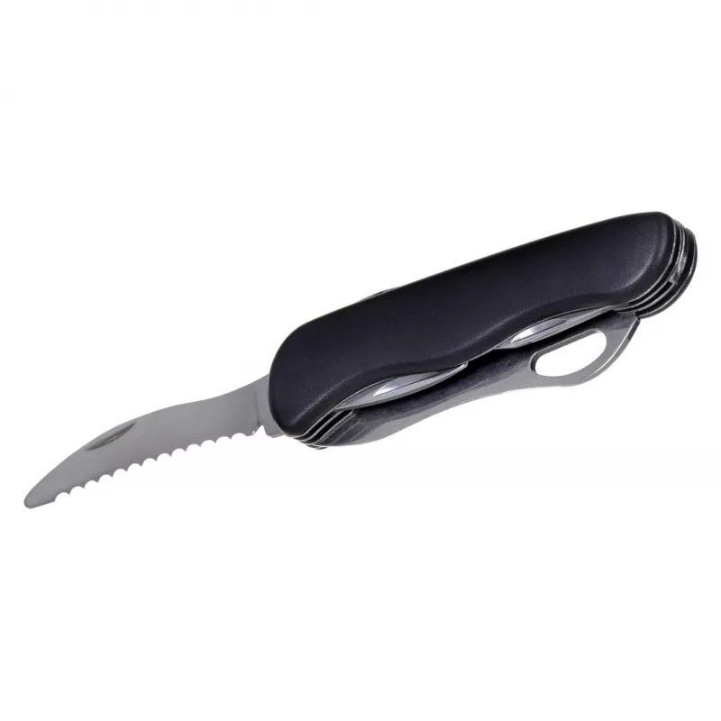 Kabatas nazis AZYMUT HK20018 — pilna izmēra daudzfunkcionāls instruments, 9 instrumenti, 420J2/3CR13 nerūsējošais tērauds, salocīts 11 cm, 146 g, ādas holsteris, atslēgu gredzens