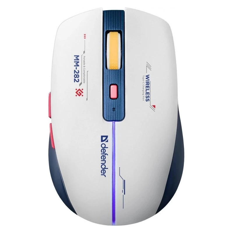 Bezvadu spēļu pele DEFENDER MM-282 RF — piemērota abām rokām, optiska, 1800 DPI, 5 pogas, USB, darbināma ar baterijām