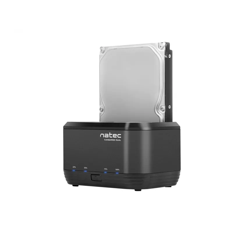 Cietā diska dokstacija 2,5/3,5 USB 3.0 Natec Kangaroo Dual, klonēšanas funkcija, strāvas adapteris