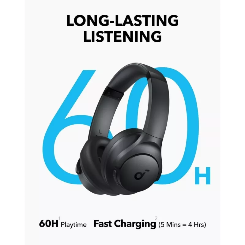 Apkārt auss austiņas Anker Soundcore Q11i, Bluetooth 5.0, līdz 20 stundām baterija, iebūvēts mikrofons, tumši pelēkas