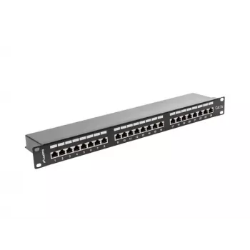 Plāksteru panelis 1U LANBERG PPS5-1024-B — 24 portu RJ-45 Cat5, metāla, melns, montāža statīvā