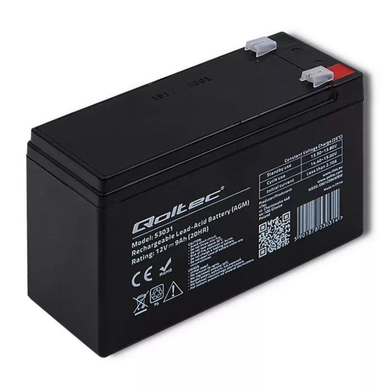 Nepārtrauktās strāvas padeves akumulators QOLTEC 53031 12V 9Ah zaļš, 152×94×65 mm, 2,35 kg