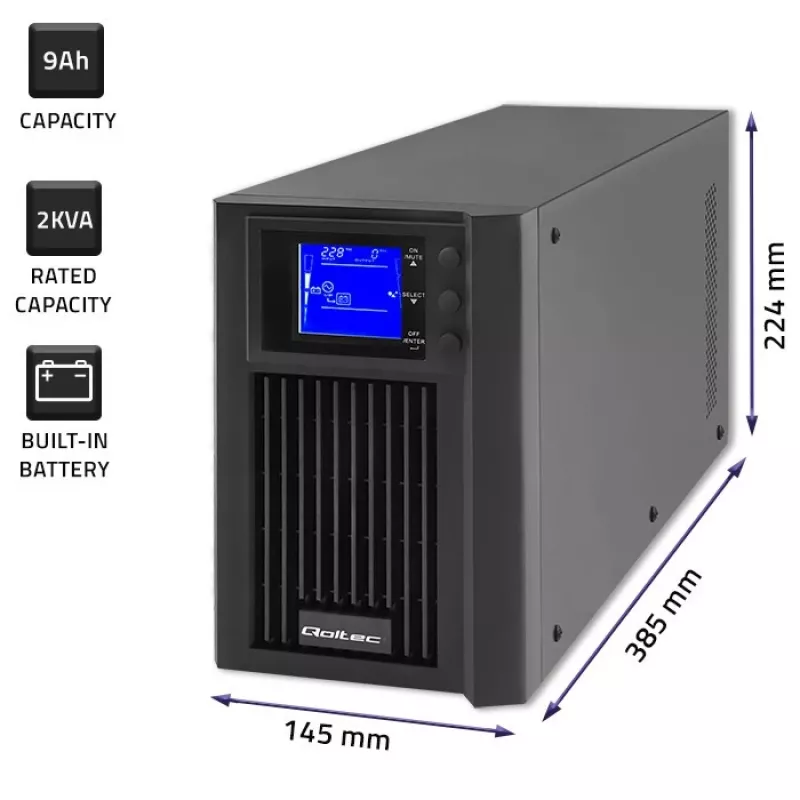 Nepārtrauktās barošanas avots QOLTEC 53981 On line 2kVA, 2000 VA jauda