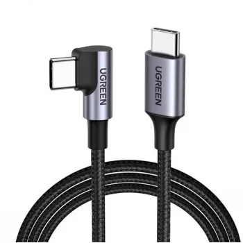 Ugreen USB-C (taisns) / USB-C (leņķveida) PD QC 60W 3A 0,5m US255 (pelēks)