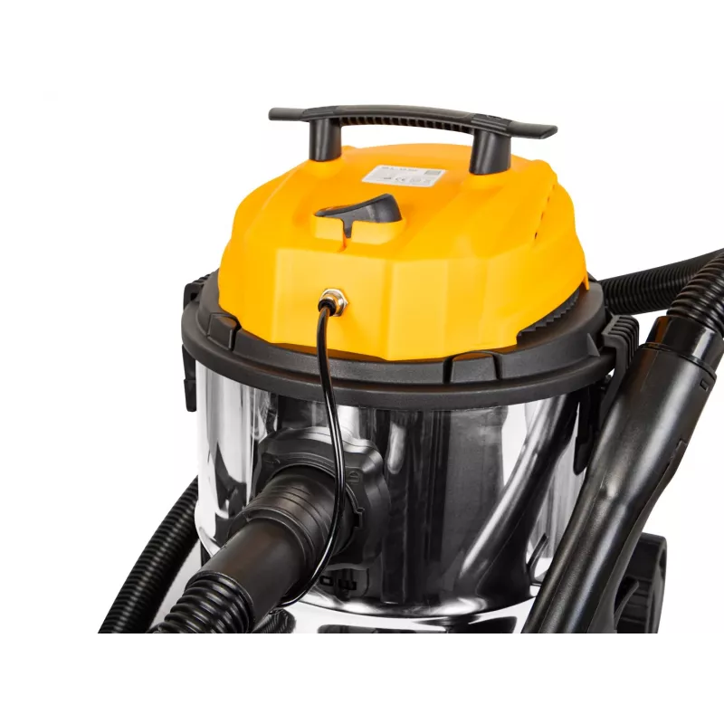 Ride-on mazgājamais putekļsūcējs BLOW WDC2300 — netīrais ūdens 25 L, tīrais ūdens 4.5 L, 1.5 m šļūtene, 6 m vads, 7.35 kg