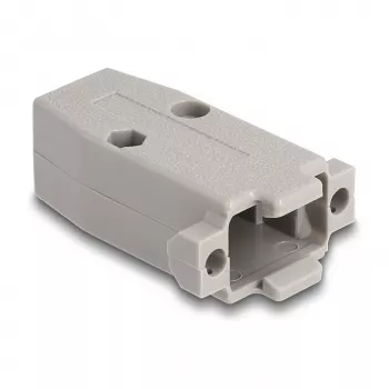 Kabeļa aizsargapvalks DELOCK D-Sub plastmasas korpuss 9 kontaktu spraudnim/ligzdai ar gumijas blīvēm, pelēks, 31.2×47.9×16.6 mm