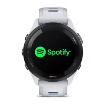 GARMIN Forerunner 265 viedpulkstenis — 46 mm GFRP korpuss, AMOLED 1,3 collas, GPS/GLONASS/Galileo, 15 dienu akumulators, 5 ATM, silikona siksniņa