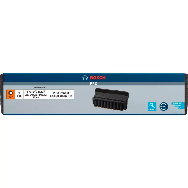 Bosch PRO 3/4 collu uzgriežņu atslēgu komplekts, 9 dziļās ligzdas, melns