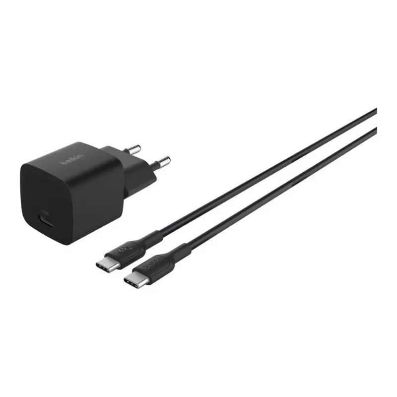 Maiņstrāvas iekštelpu lādētājs Belkin BoostCharge 25W USB-C PD/PPS, 1 m kabelis, melns — spēļu konsolēm, viedtālruņiem, planšetdatoriem