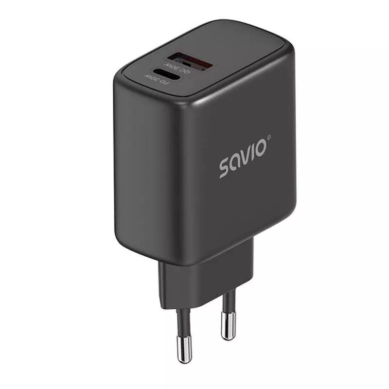 Āra lādētājs SAVIO LA-06/B USB Type-C 30W Power Delivery 1x USB-C melns, 5–20V, 3A/9V, 3A/5V, 3A/12V, 2.1A