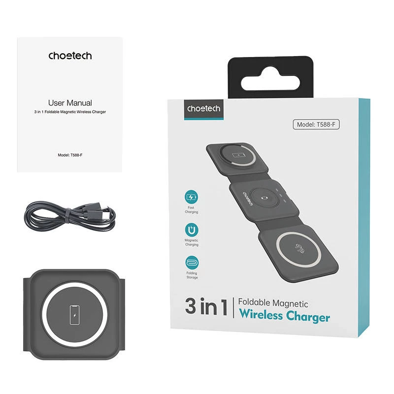 Choetech T588-F 3in1 Magnētiskais bezvadu lādētājs 15W (melns)