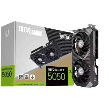Grafikas karte ZOTAC GeForce RTX 5050 Twin Edge — 8 GB GDDR6, 128 bitu, PCIe x8 5.0, divu ventilatoru aktīva dzesēšana