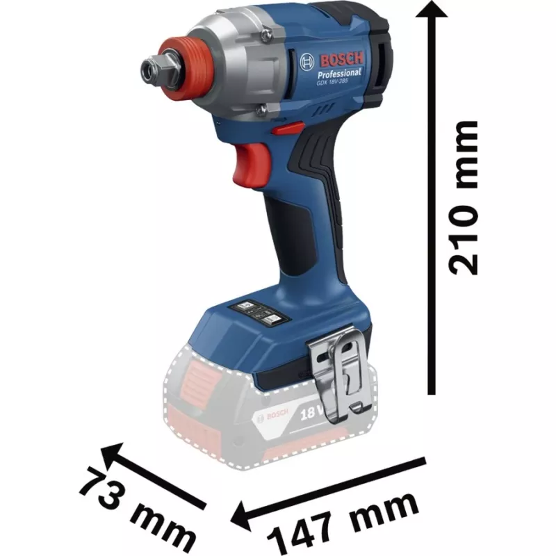 Trieciena uzgriežņu atslēga Bosch GDX 18V-285 solo C — 18 V bezvadu, 285 Nm griezes moments