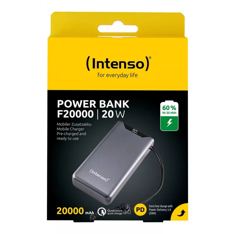 Ārējais akumulators INTENSO 7332054 — 20000 mAh, PD 3.0 & QC 3.0, 20 W, USB-A + USB-C, pelēks