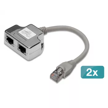 Ekranēts Cat5e komutācijas kabeļa adapteris 2× Cat5e, 0,19 m, pelēks/sudrabains - DIGITUS