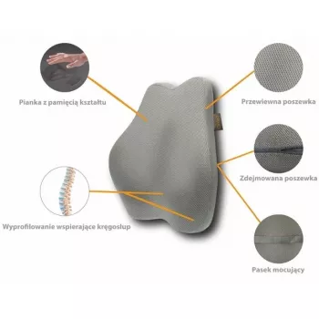 Jostas atbalsta spilvens MDH DRQE3S0BBXUXP — ergonomisks, no atmiņas putām, 450×410×105 mm, blīvums 55 kg/m³, pelēks, komplektā futrālis