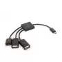 USB OTG kabelis Micro BM -> 2xUSB-AF + BF Micro 13cm