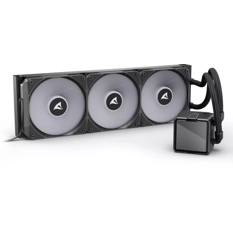 Universāls šķidruma CPU dzesētājs Sharkoon S100 ARGB – 360 mm radiators, melns