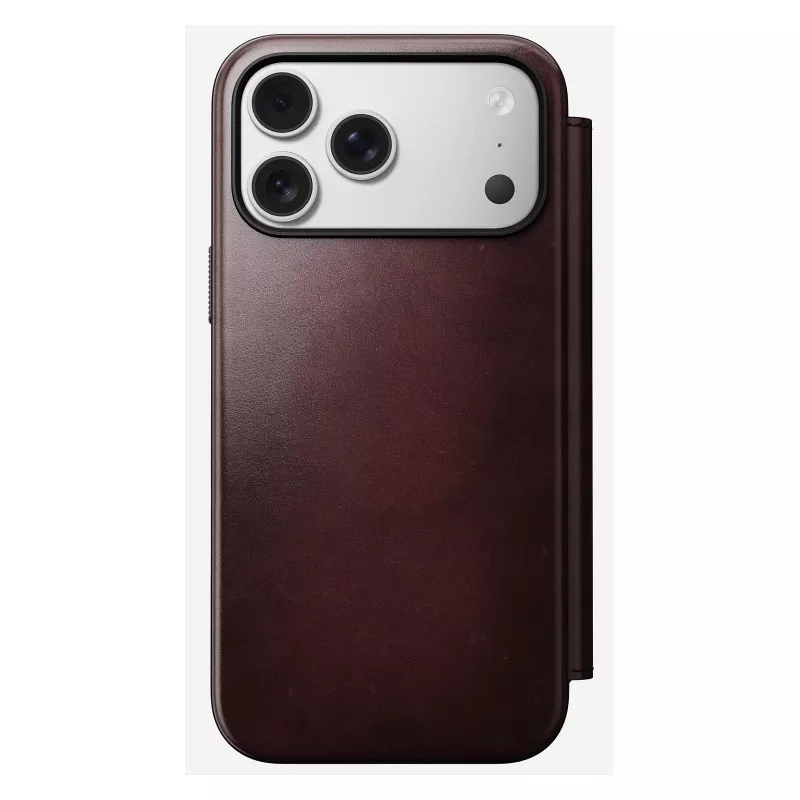 Mobilā tālruņa vāciņš Nomad Modern Leather Folio iPhone 17 Pro Max — āda, TPU, PC, alumīnijs, bordo, 16 cm (6,3 collas)