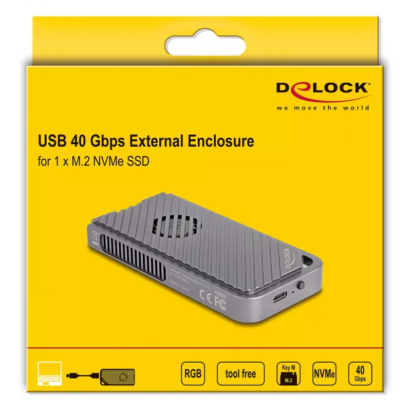SSD korpuss DELOCK 42025 1 x M.2 (PCIe, USB4 Gen4, USB-C) pelēks, alumīnijs