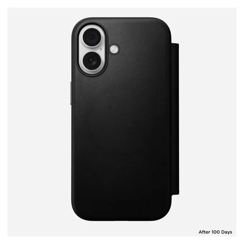 Folio maciņš tālrunim Nomad Modern Leather Folio priekš Apple, piemērots līdz 16 cm (6,3 collu) ekrāniem, melns