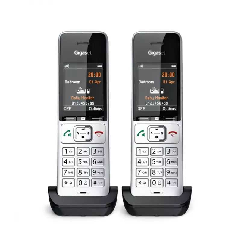 Gigaset COMFORT 500HX duo Analog/DECT telefons ar zvanītāja ID, melns, sudrabs
