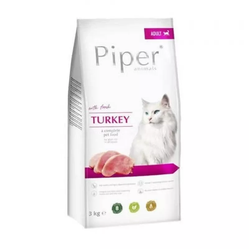 Sausā kaķu barība Dolina Noteci Piper ar tītaru, pieaugušiem kaķiem, 3 kg, 35% olbaltumvielu, 15% tauku, bez lipekļa un sojas