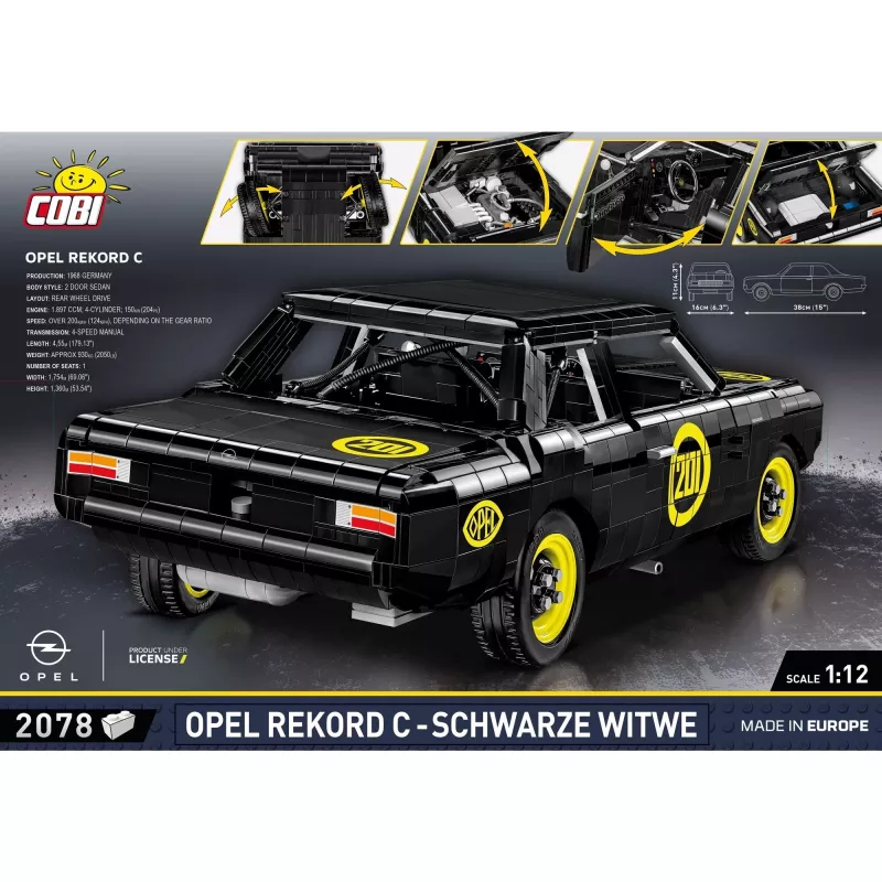 Būvēšanas komplekts Cobi Opel Rekord C, plastmasas modeļa automašīna, 2078 gab., vecumam 10+