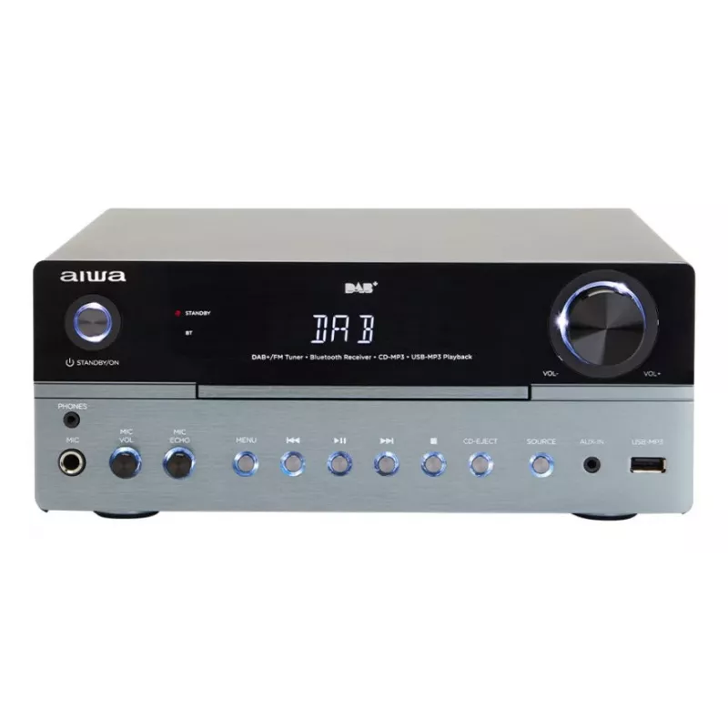 Mājas audio mikrosistēma Aiwa MSBTU-700DAB — 25W RMS, DAB+/FM, Bluetooth 10m, teknes CD, LED displejs, melna/Arktikas zila