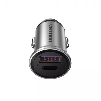 Vention divu portu USB A+A (30+30) automašīnas lādētājs pelēkā mini stilā, alumīnija sakausējums
