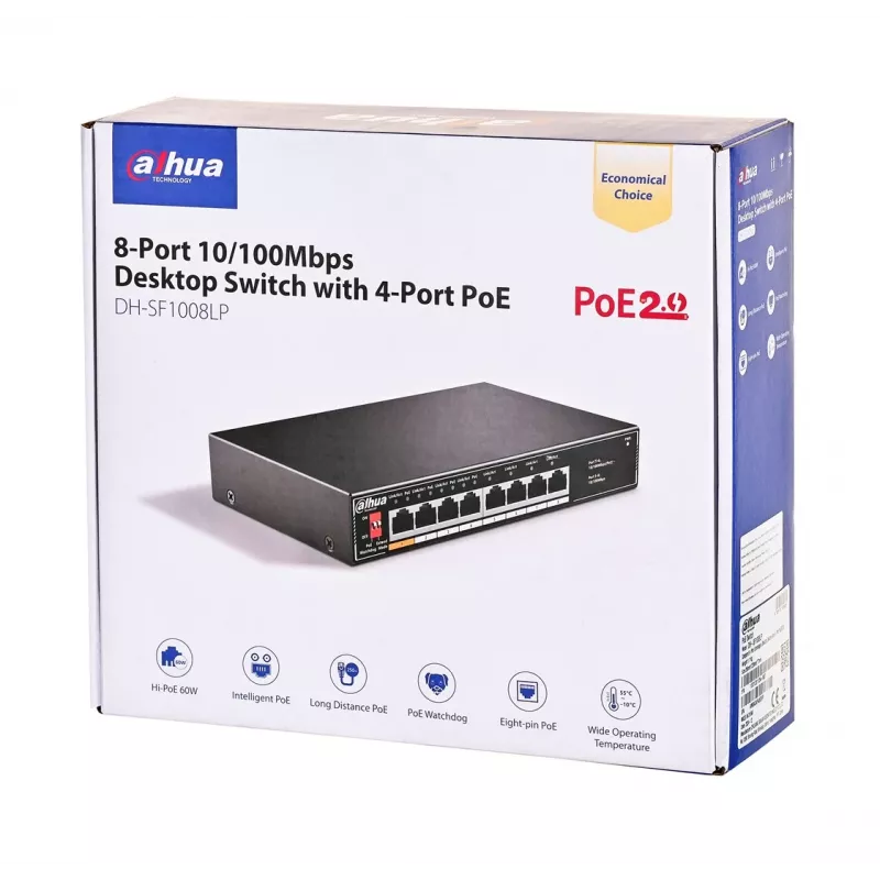 Dahua Technology PoE SF1008LP nevadāms L2 Fast Ethernet (10/100) barošana caur Ethernet (PoE) melns