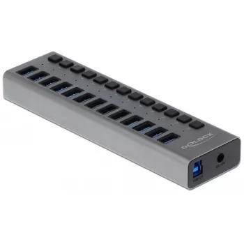 DeLOCK ārējais USB 5 Gbps centrmezgls ar 13 portiem + slēdzi, USB 3.2 Gen 1 (3.1 Gen 1) Type-B, USB 3.2 Gen 1 (3.1 Gen 1) Type-A, 5000 Mbit/s, pelēks, alumīnijs, 1 m