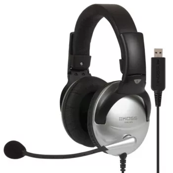 Koss SB45 USB austiņas ar vadu, galvas saite, birojam/zvanu centram, melna, sudraba