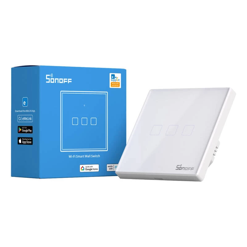 Sienas viedais gaismas slēdzis Sonoff T2 EU TX 3 kanālu Wi‑Fi + RF 433 vadība