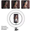 Maclean MCE610 10 12W LED gredzena gaisma ar statīvu un Bluetooth slēdzi, 3 krāsas, 10 spilgtuma līmeņi, 10%–100% regulējams spilgtums, 160 LED, viedtālruņa turētājs, apgaismojuma gaisma