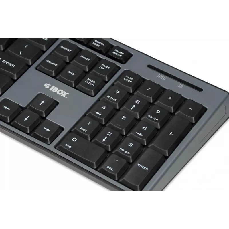IBOX Desktop Kit Pro bezvadu tastatūra un pele, QWERTY pilna izmēra 104 taustiņi, 2,4 GHz, 1200 DPI, melna