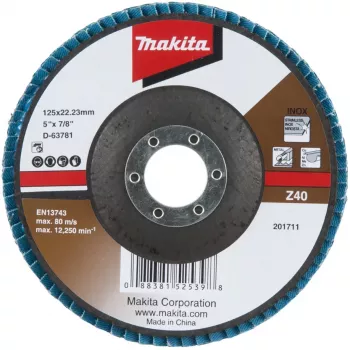 Makita - slīpripa - metālam, nerūsējošajam tēraudam, krāsainajiem metāliem - 125 mm - Graudu izmērs: Z40 (D-63781)
