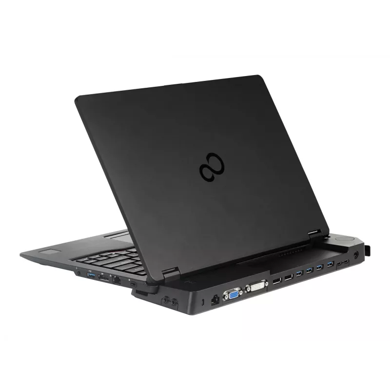 Fujitsu S26391-F1607-L219 portu replikators Lifebook, VGA, 6x USB-A/C, atslēga, 90 W maiņstrāvas adapteris, ES