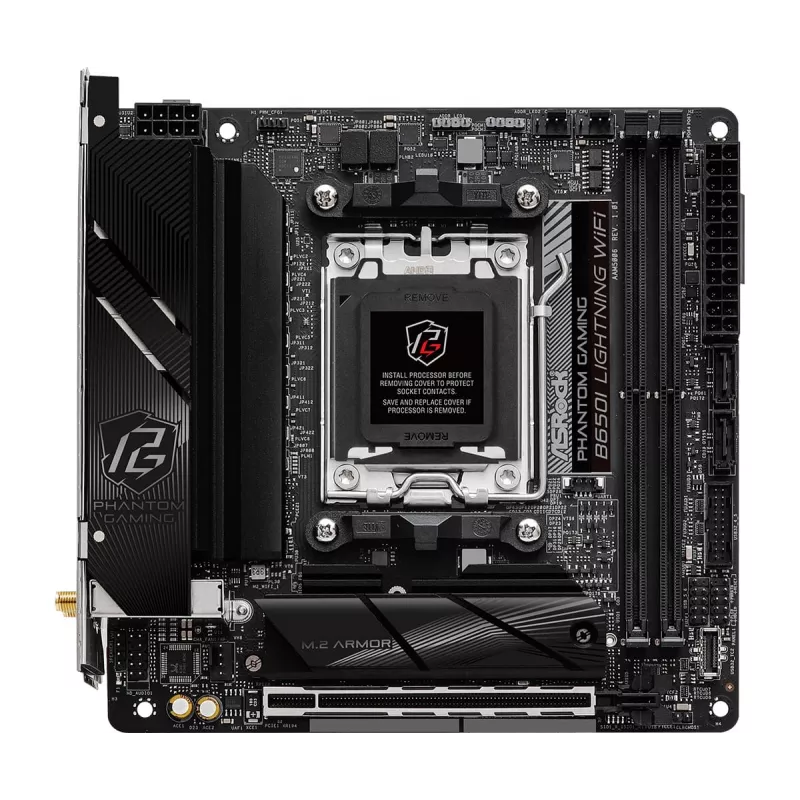 Mini-ITX mātesplate ASRock B650I Lightning WiFi — AMD B650, Socket AM5, DDR5, 2 DIMM (max 96 GB), Wi‑Fi 6E, 2.5Gb LAN