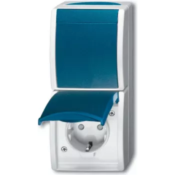 BUSCH JAEGER 2601/6/20 EBW-53 - tips F - 2P+E - zils - balts - IP44 - 250 V - 16 A