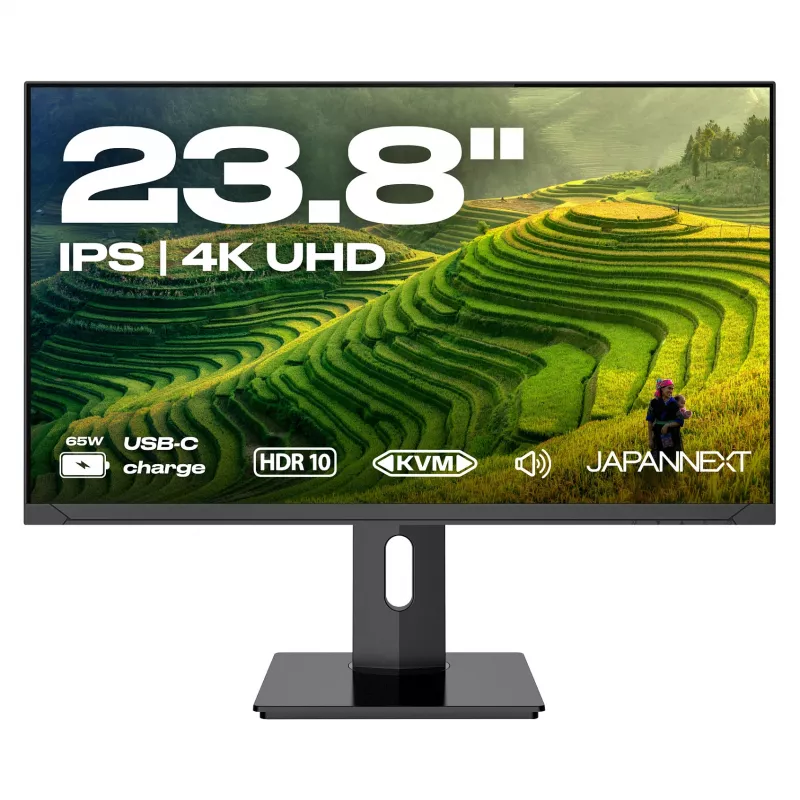 JAPANNEXT 4K UHD monitors 60,45 cm (23,8) 3840x2160 pikseļi, IPS panelis, 8 ms, 60 Hz, AMD FreeSync, HDMI, DisplayPort (JN-IPS2380UHDR-C65W-HSP)
