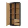 Top e Shop RS-80 BILY biroja grāmatu skapis, antracīta rāmis, amatniecības ozolkoka durvis, 7 plaukti, 2 atvilktnes, 1800×800×350 mm