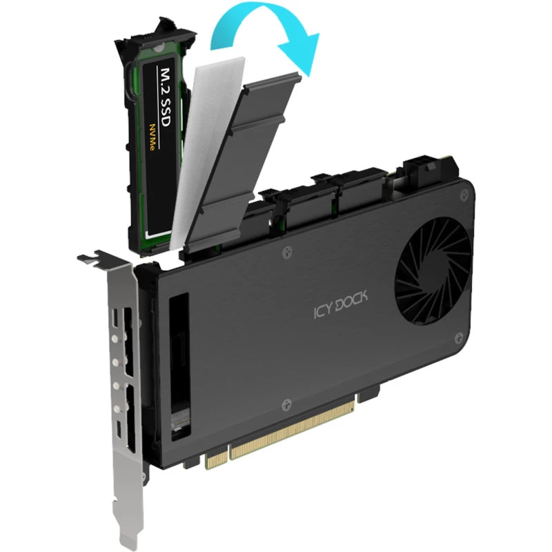 Adaptera karte 4 x M.2 NVMe SSD mobilajam nodalījumam, icy dock MB204MP-B