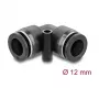 Pneimatiskais savienotājs DELOCK 12 mm 90° leņķī ar montāžas atveri, iekšējā vītne, metāls/plastmasa, garums 39,5 mm